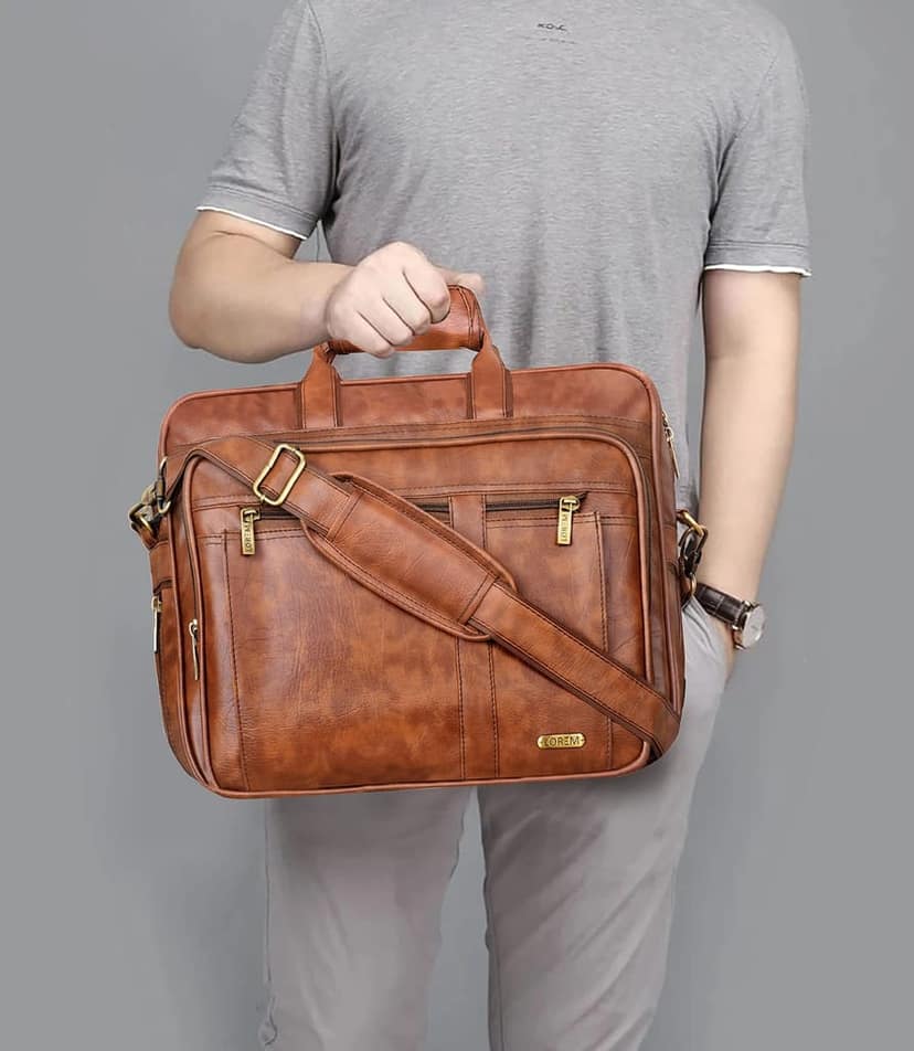 Tan Color Faux Leather 28L Laptop Messenger Bag For Men BG59 view 7