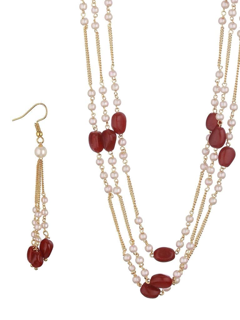 Gold Plated Red Pearl Maala Necklace Jewellery Set view 4