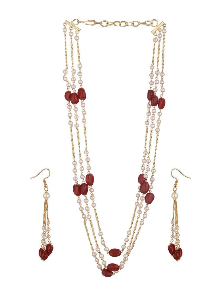 Gold Plated Red Pearl Maala Necklace Jewellery Set view 5