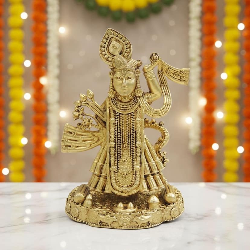 Brass Shrinath Ji God Idol | Krishna Form Decor, Height : 4 Inch (BSMAS1886 D)