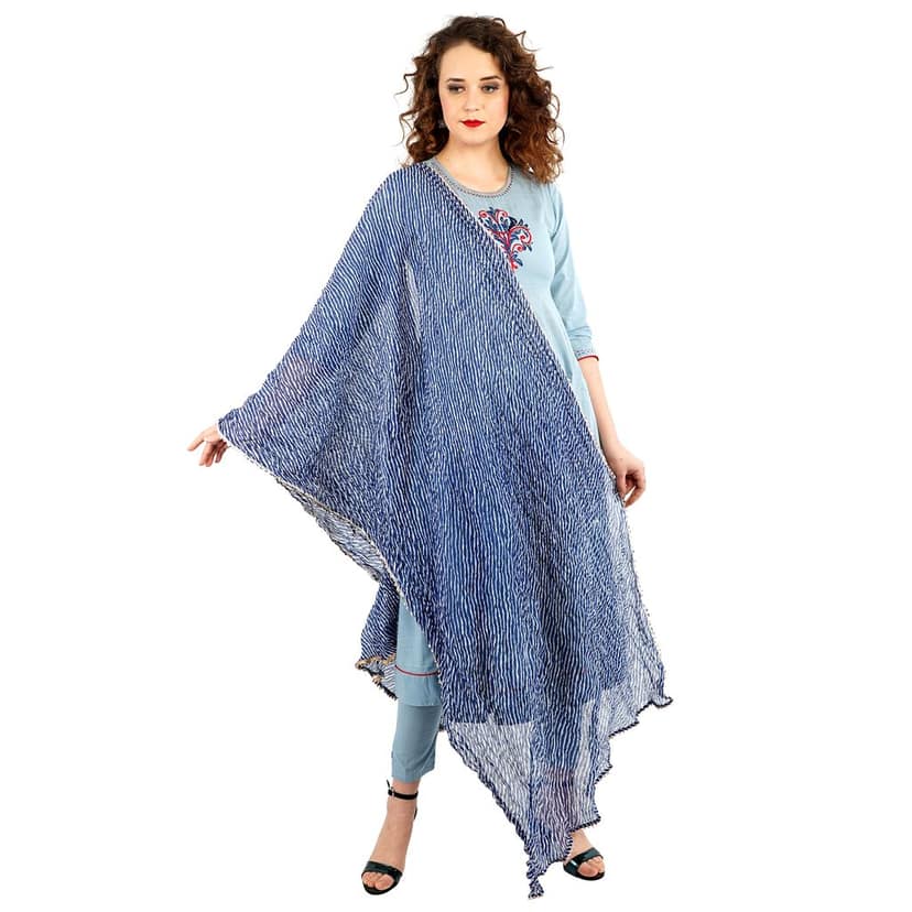 Hand Embroidered Cotton A-Line Kurti With Pant and Leheriya Dupatta view 4