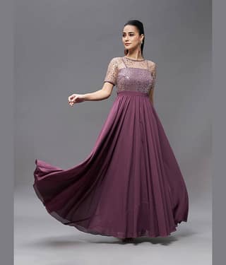 Miss Chase Women Polyester Embellished Gown ( Mauve )
