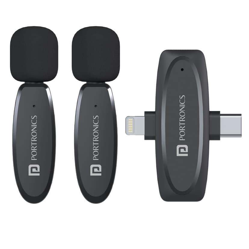 Portronics VlogMate Type C & 8 Pin Receiver, Noise Cancellation, Plug & Play Technology, 30M Reception