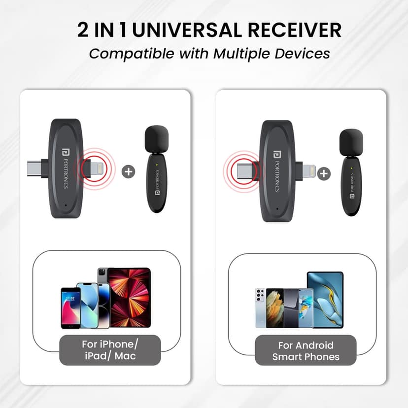 Portronics VlogMate Type C & 8 Pin Receiver, Noise Cancellation, Plug & Play Technology, 30M Reception view 3