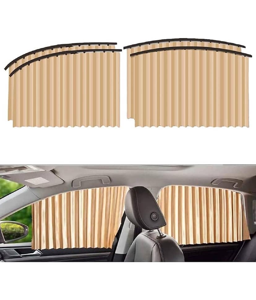 RAMDEV ENTERPRISE Universal Fit Magnetic Car Side Window Privacy Sunshade, Car Sun Shade Side Window, Magnet Pleated Curtains for Car Window, Removable Car Window Curtains (Cream).
