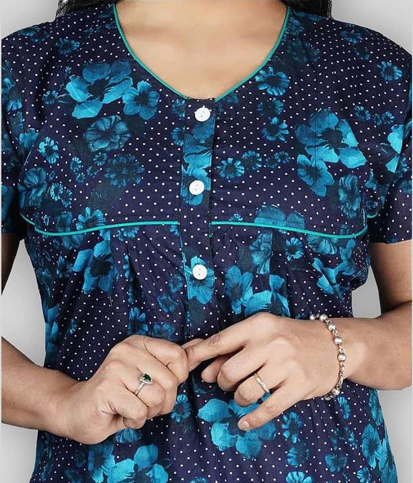 Favnic Cotton Nighty & Night Gowns - Blue view 2