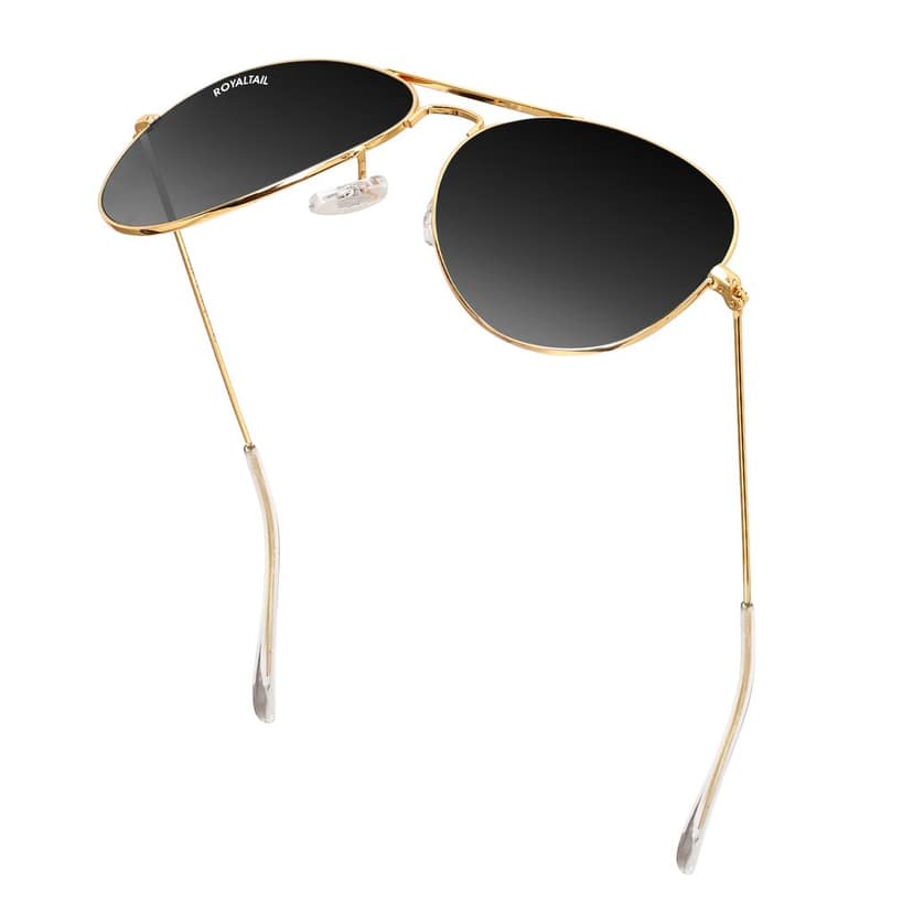Royaltail Black Classic Glass and Gold Frame Aviator Sunglasses For Men and Women view 2