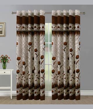 Home Candy Set of 2 Long Door Semi-Transparent Eyelet Polyester Brown Curtains ( 274 x 120 cm )