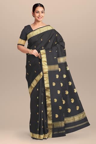 Black Handwoven Sausar Silk with Zari Border and Carry Buta Saree SKU-BS10092