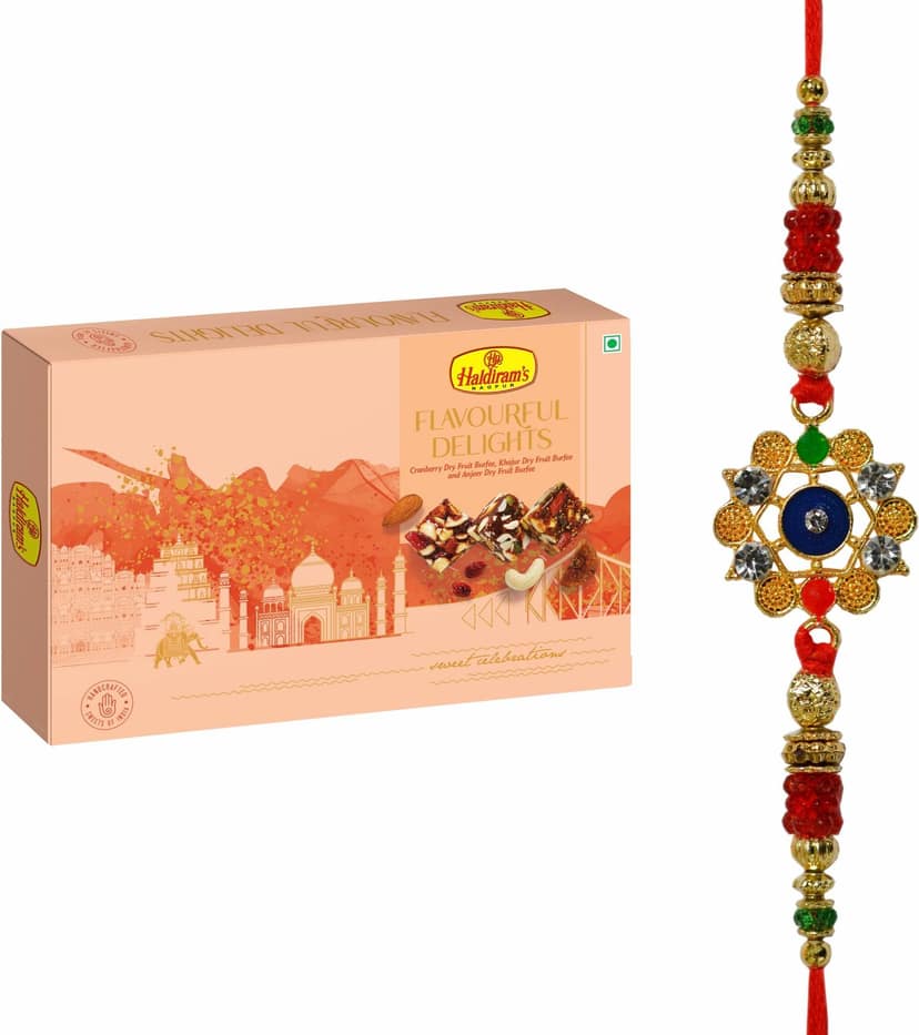 Haldiram's Nagpur Flavourful Delights Assorted Dry Fruits Burfee 500g With Rakhi Assorted Gift Box (Multicolor)