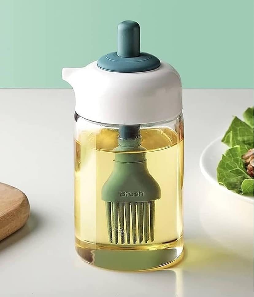 2 In 1 Glass Oil Dispenser Bottle With Silicone Oil Brush Condiment Jar Bottle Oil Container For Cooking/Baking/Frying/BBQ/Pastry/Grill Baking/Kitchen Cooking/Kitchen Tool & Accessories