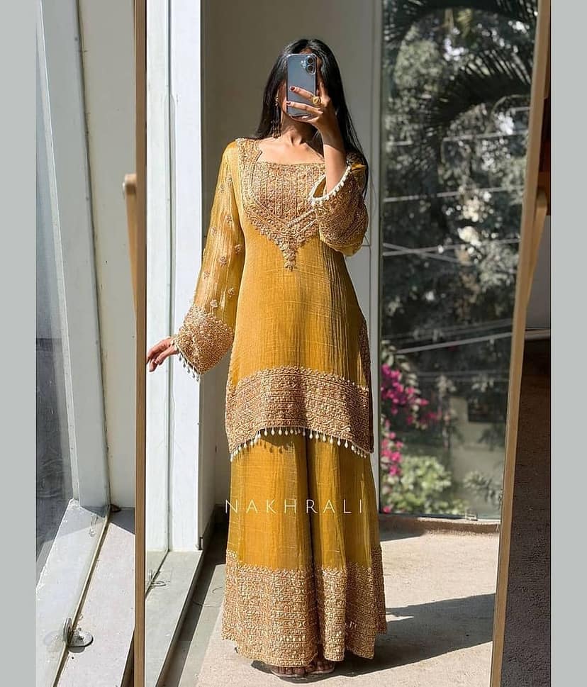 BHAGYASHRAY Women Silk Embroidered Ethnic Motifs Kurti With Patiala Salwar ( Yellow )