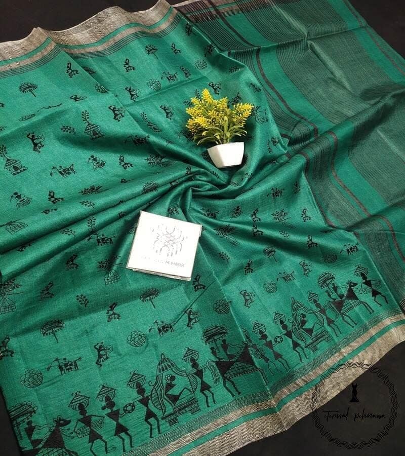 Semi Desi Handloom Tussar Silk With Tribal Embroidery From Chattisgarh view 4