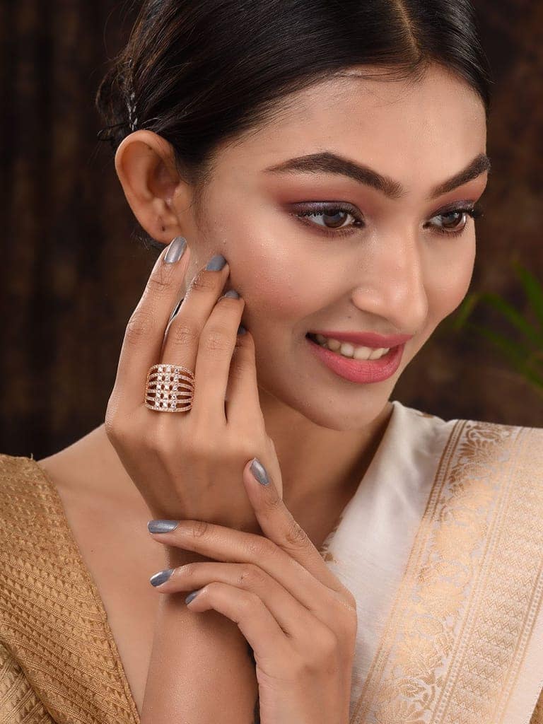 Gold Plated White AD Studded designer Finger Ring view 2