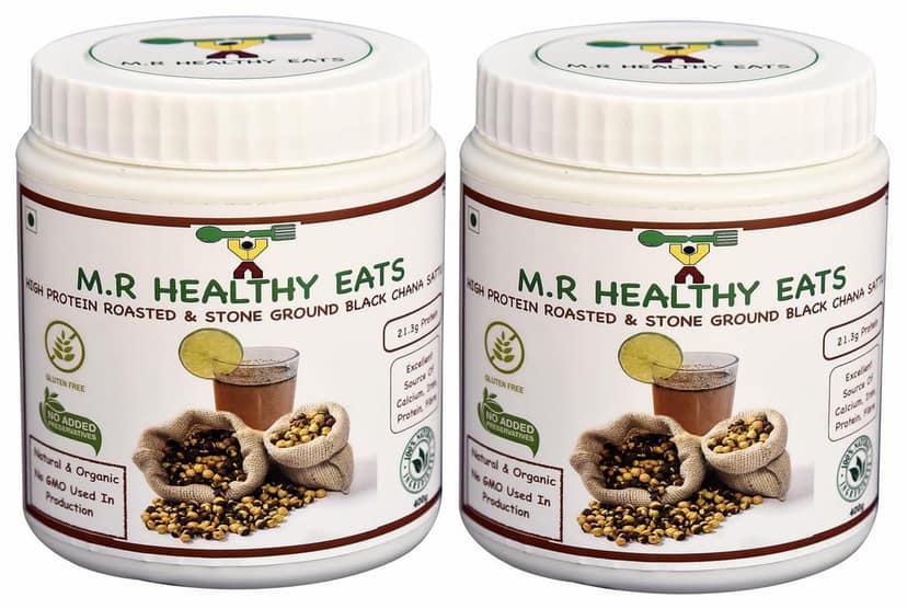 M.R Healthy Eats- High Protein, Roasted & Stone Ground Black Chana Sattu In Food-Grade Container 400g each (Pack of 2)