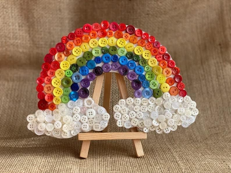 The brown box DIY Button Rainbow Mosaic Kit,Craft kit,Art and Craft Kit,DIY Kit,Hobby kit,Rainbow Theme Birthday Gift,Christmas Gift