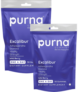 Purna Gummies Ashwagandha Wild Berry for Adults, Boosts Stamina, Reduce Stress and Supports (Pack of 2)