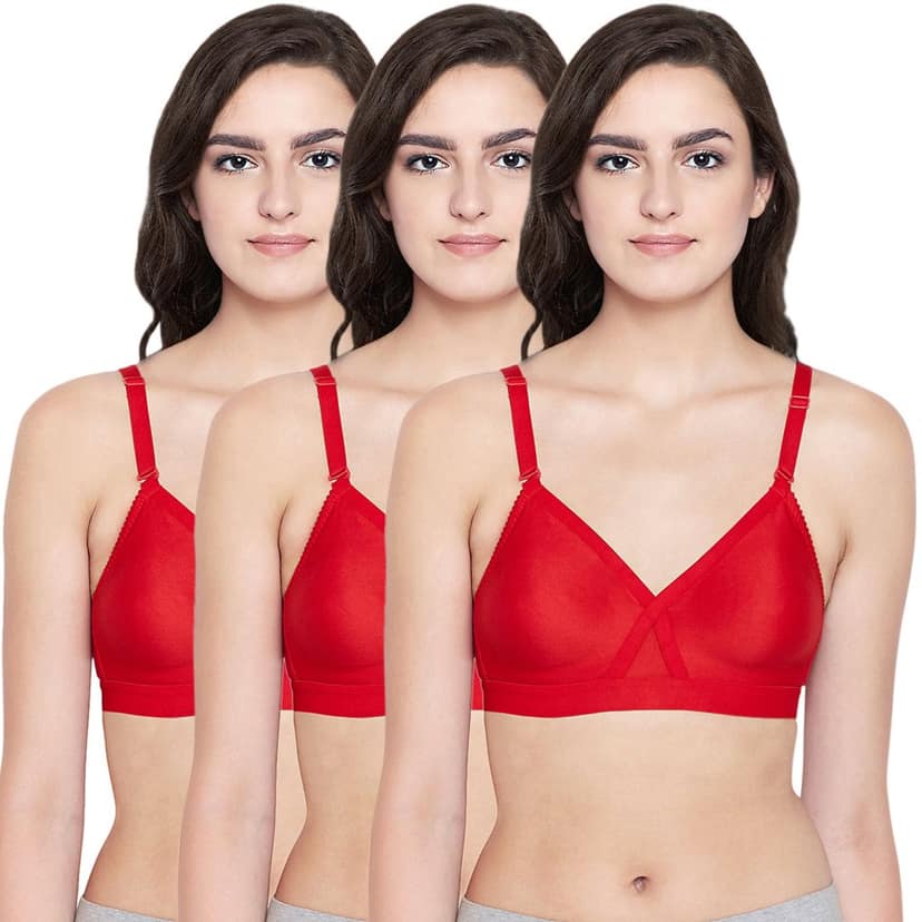 Bodycare 100% Cotton Non Padded Non wired Seamless Bra-Pack of 3