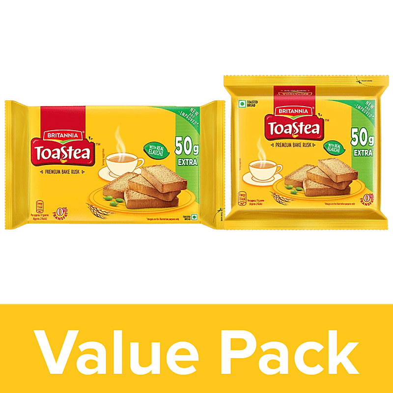 Britannia Toastea Premium Bake Rusk With Goodness Of Elaichi, Sooji & Wheat, 250 g