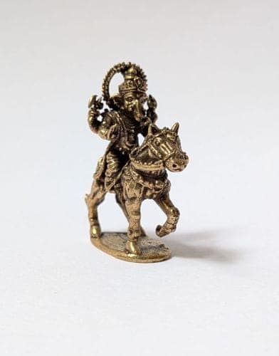 Small Brass Ganesha Idol Riding a Horse Statue view 2