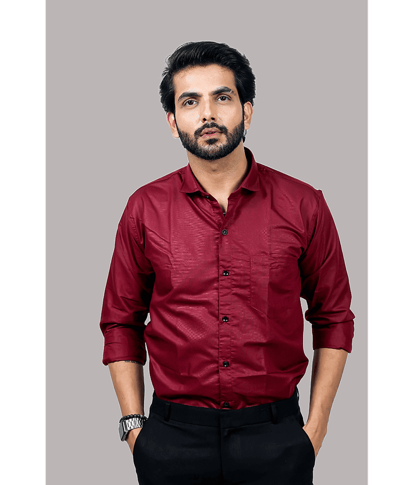 HARPITA Cotton Blend Regular Fit Full Sleeves Men's Formal Shirt - Maroon ( Pack of 1 )
