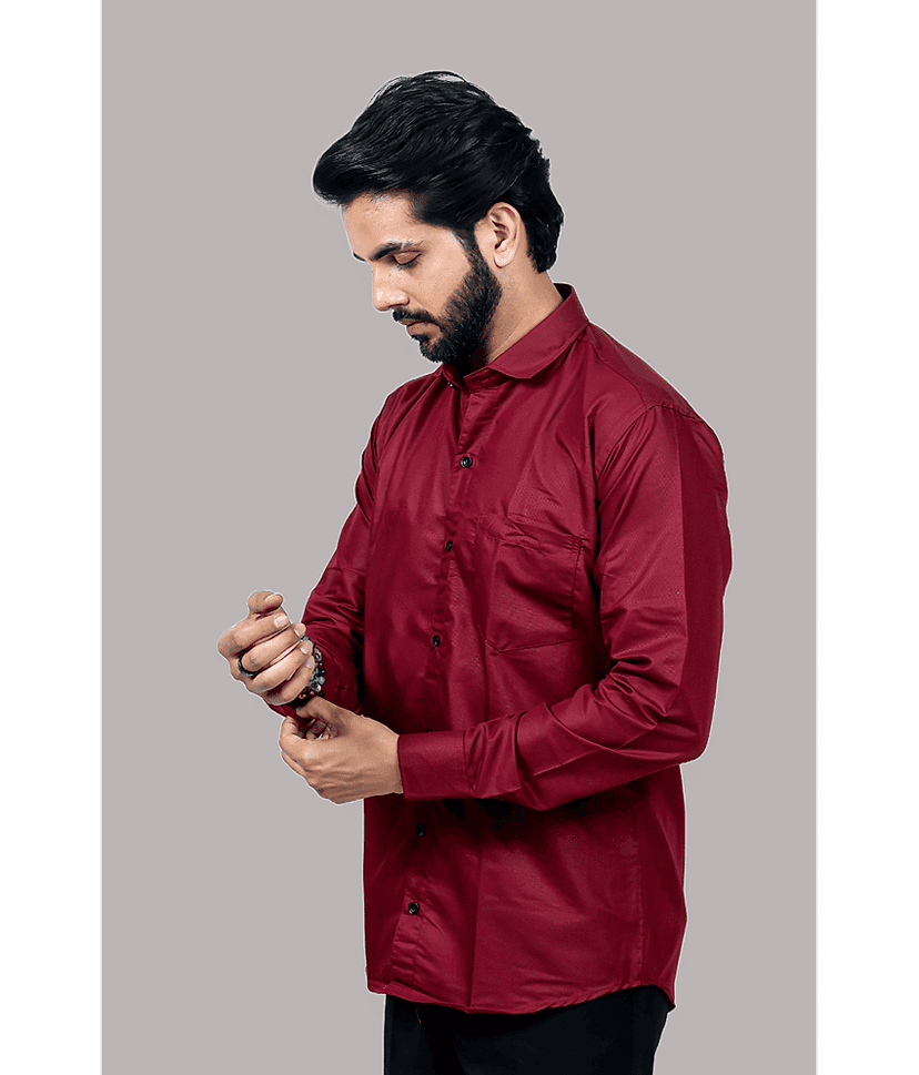 HARPITA Cotton Blend Regular Fit Full Sleeves Men's Formal Shirt - Maroon ( Pack of 1 ) view 2