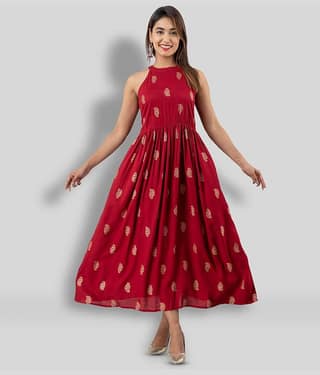 FABRR Women Rayon Printed Ethnic Dress ( Green )