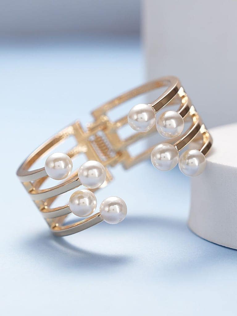 Anti-Tarnish Gold Plated Pearl Cuff Kada Bracelet view 2