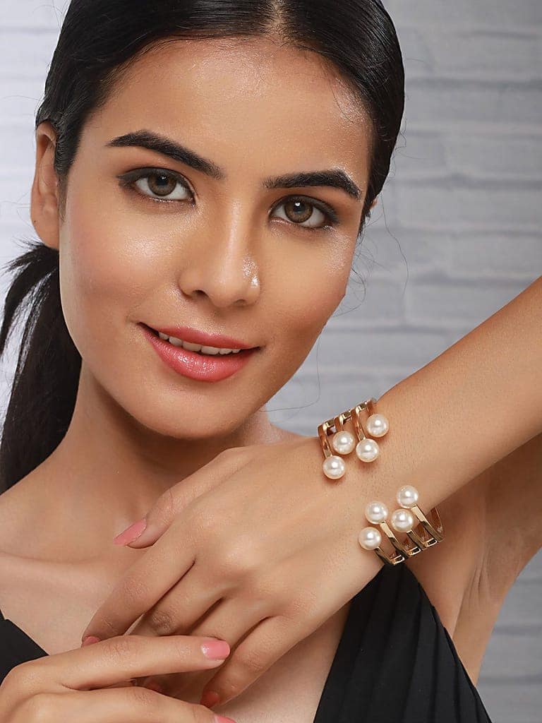 Anti-Tarnish Gold Plated Pearl Cuff Kada Bracelet view 3