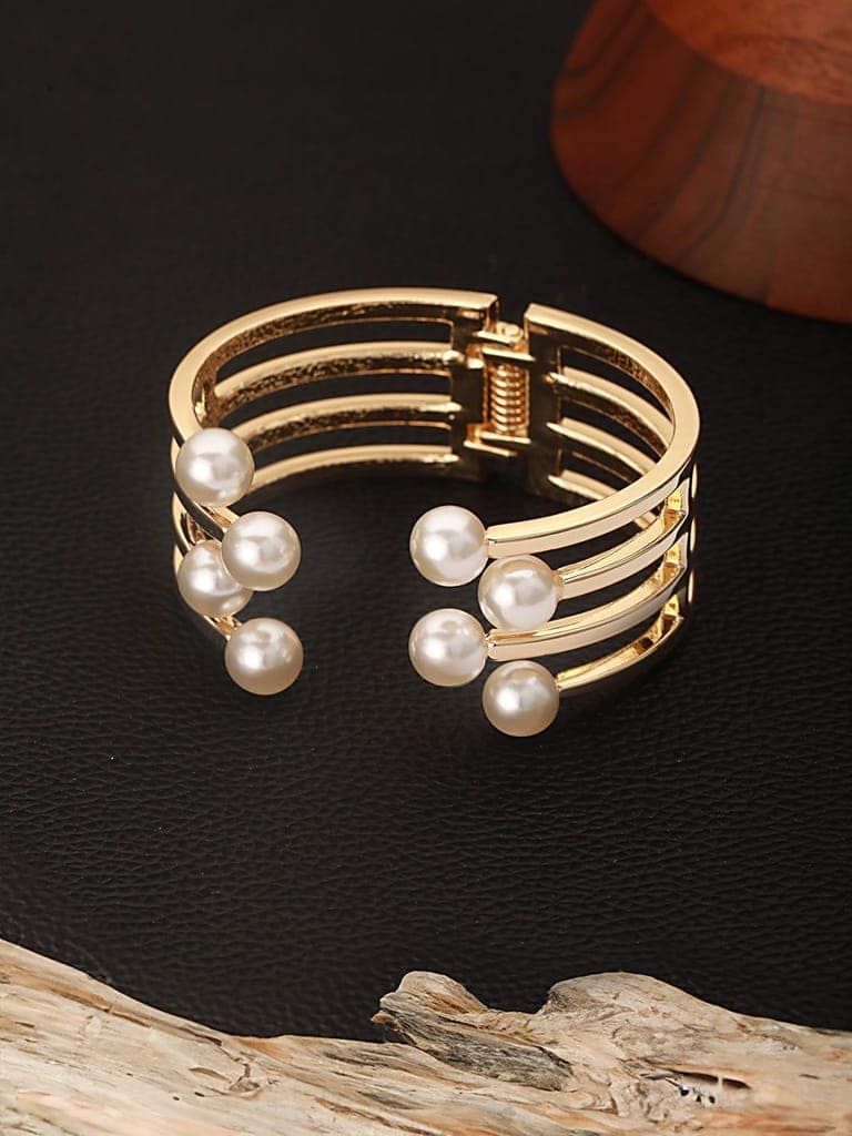 Anti-Tarnish Gold Plated Pearl Cuff Kada Bracelet view 4