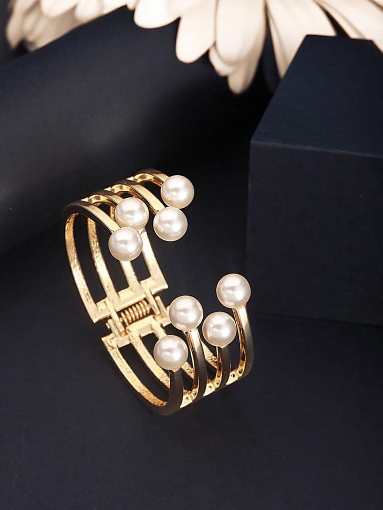 Anti-Tarnish Gold Plated Pearl Cuff Kada Bracelet view 6