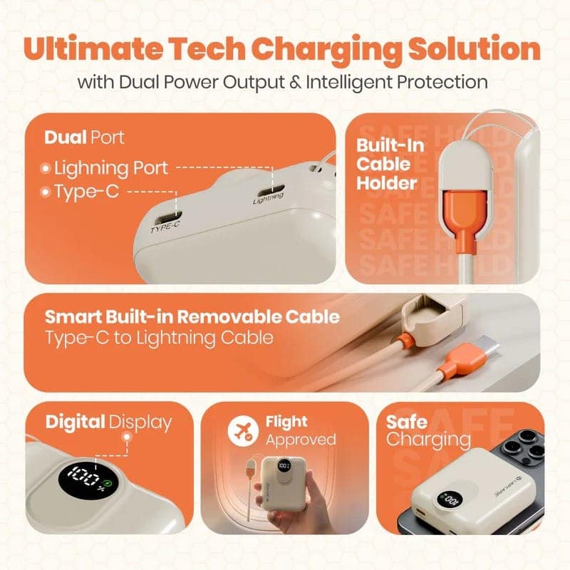 Lapcare Life 10000mAh Pocket Power Bank With 15W Mag-Safe Charging & Type C , Lightning cable (LOX-230) view 3