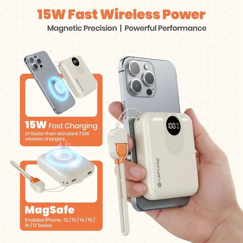 Lapcare Life 10000mAh Pocket Power Bank With 15W Mag-Safe Charging & Type C , Lightning cable (LOX-230) view 5