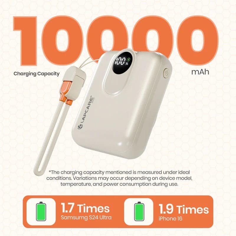 Lapcare Life 10000mAh Pocket Power Bank With 15W Mag-Safe Charging & Type C , Lightning cable (LOX-230) view 7