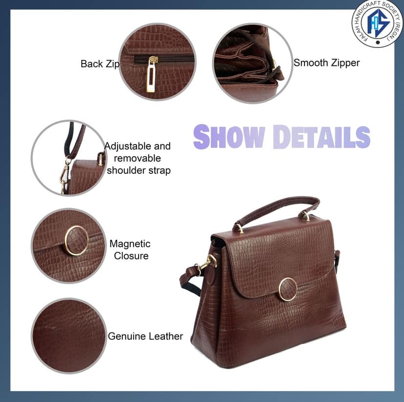 Genuine Leather Stylish Dark Brown Satchel Bag for Girls & Women - Dark Brown view 7