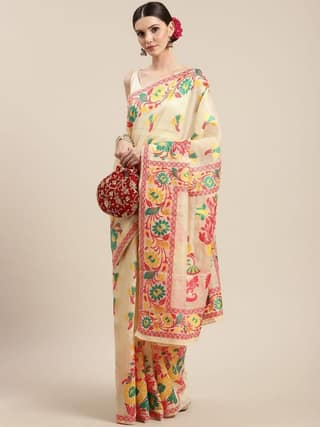 Women's Cotton Jamdani Saree With Unstiched Blouse Piece