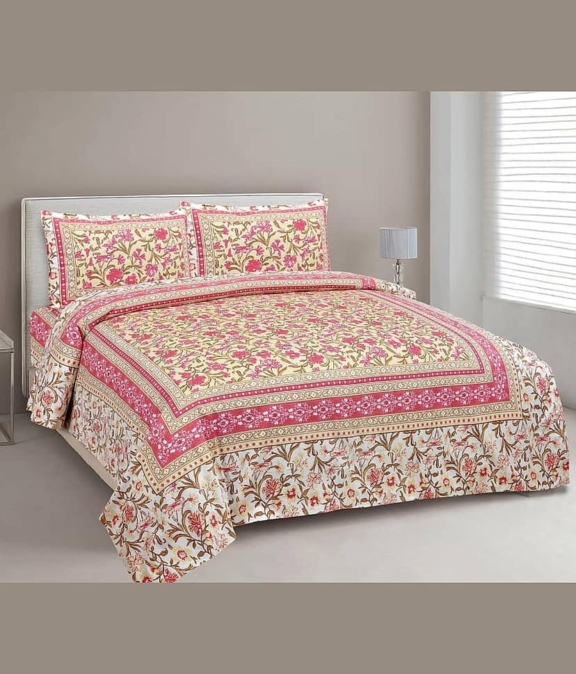 CLOTHORO Cotton 1 Double King Bedsheet with 2 Pillow Covers ( Multicolor )
