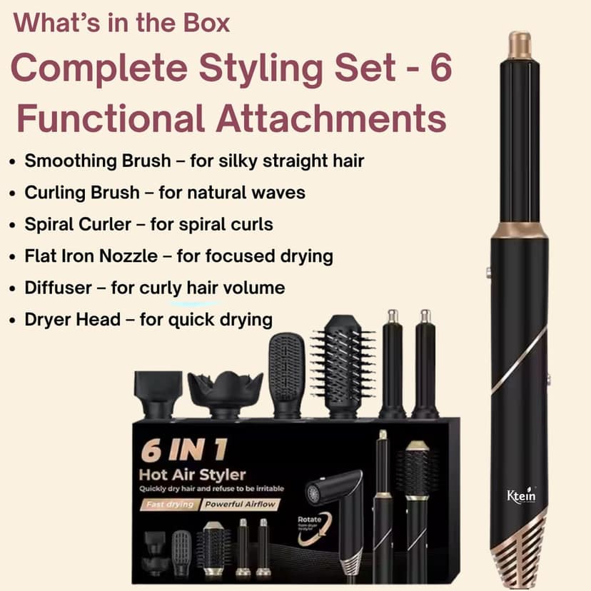 Ktein 6-in-1 Hot Air Hair Styler for Women | 1000W Hair Dryer, Curler, Straightener, Volumizer & Diffuser | Auto-Airflow Curling Barrel | Styling Tool for All Hair Types view 4