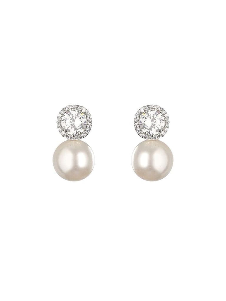 Rhodium Plated Zircon & Pearl Studded Minimal Studds Earrings view 4