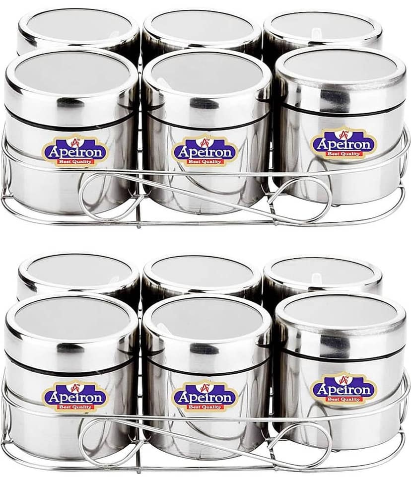 APEIRON Masala 6 big Steel Spice Container Set of 12 350 mL