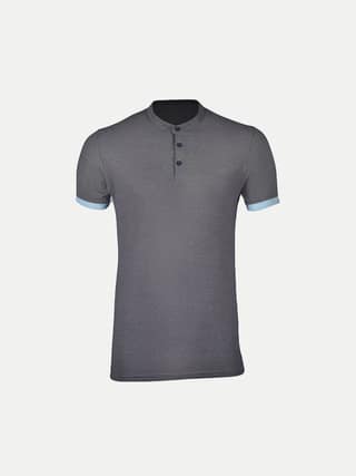 Men Dark Grey Henley Neck Tee with Contrast Sleeve