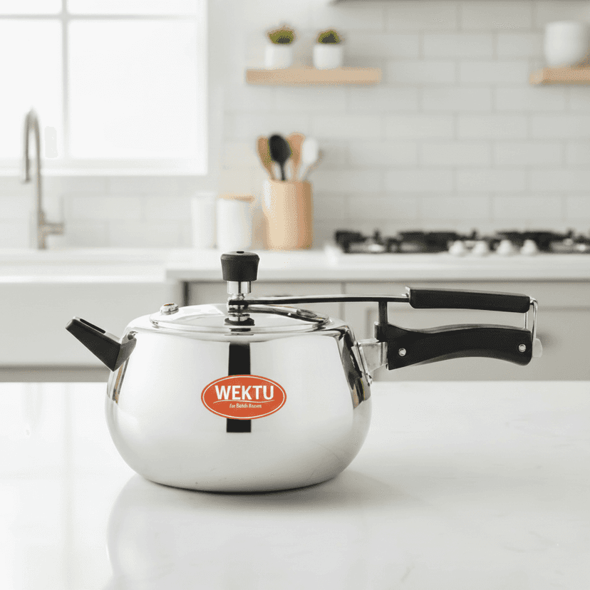 WEKTU Premium Stainless Steel Tri-Ply Belly Pressure Cooker - 3 Litre Capacity, Mirror Finish