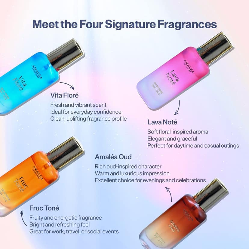 AMALEA VITAFLORE Elite Collection Gift Set for Men and Women – 20ml x 4 Eau de Parfum, Luxury Unisex Fragrance Gift Set with Fruity, Floral, Oud & Fresh Notes view 3