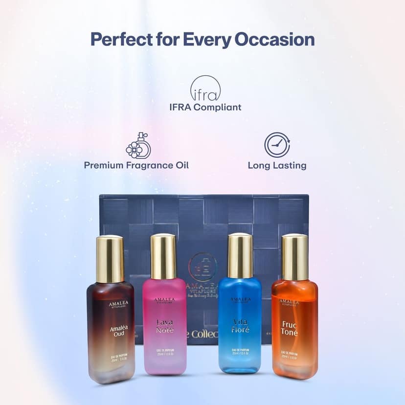 AMALEA VITAFLORE Elite Collection Gift Set for Men and Women – 20ml x 4 Eau de Parfum, Luxury Unisex Fragrance Gift Set with Fruity, Floral, Oud & Fresh Notes view 4