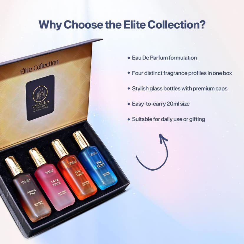 AMALEA VITAFLORE Elite Collection Gift Set for Men and Women – 20ml x 4 Eau de Parfum, Luxury Unisex Fragrance Gift Set with Fruity, Floral, Oud & Fresh Notes view 5