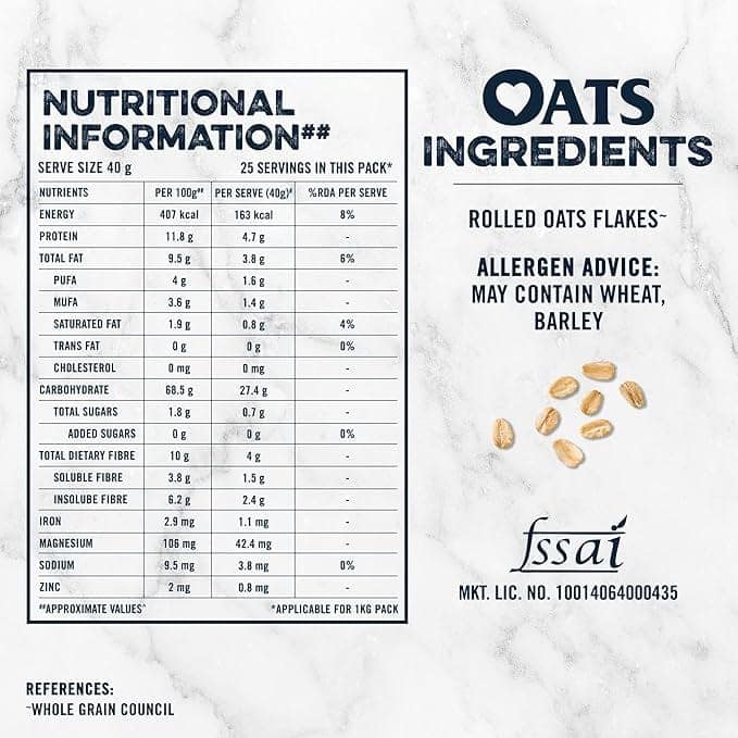 Quaker Oats | Rolled Oats Natural Wholegrain | Nutritious Breakfast Cereals | Dalia Porridge | Easy to Cook | 1 Kg Each | Pack of 2 | 2 Kg Pack view 7