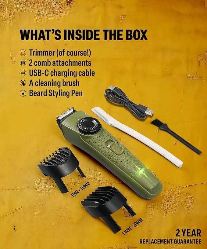 BOMBAY SHAVING COMPANY Flash Charging Men Beard Trimmer with Styling Pen Trimmer 120 min Runtime 38 Length Settings (Green) view 3