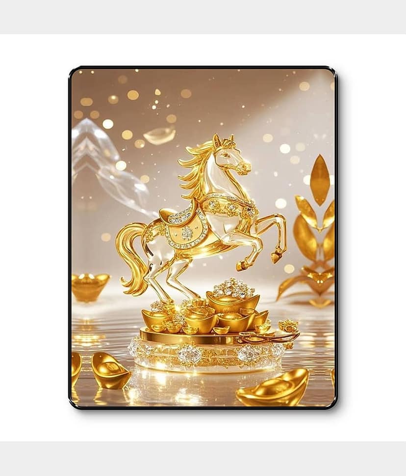 Livin'luxe Golden Horse Success Wall Art Black Frame Sparkle Lamination | Wealth & Power Vastu Office Decor