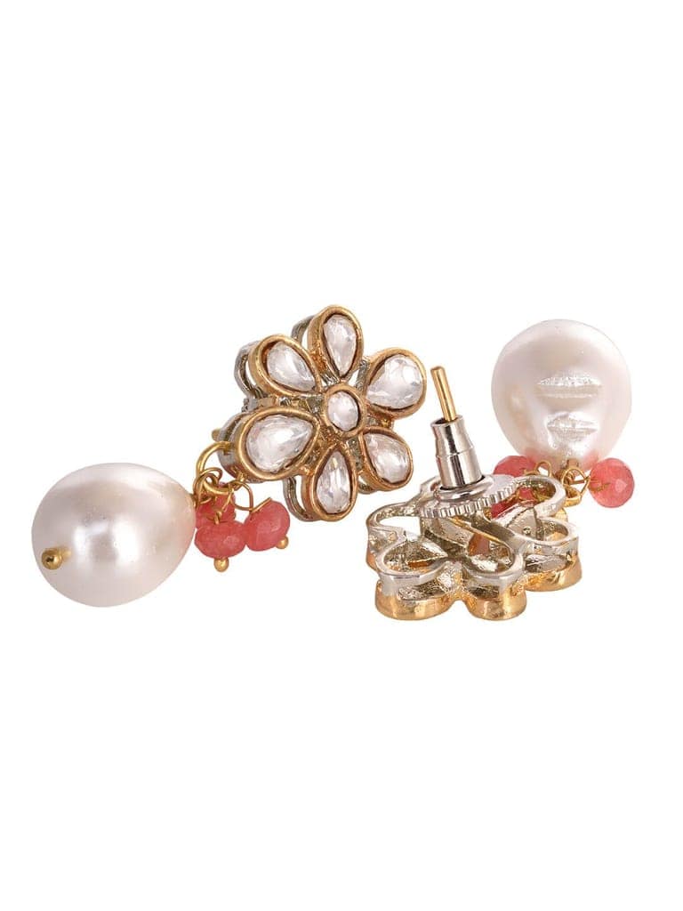 Gold Plated AD Studded Kundan natural Pearl beaded Choker Jewellery Set view 6