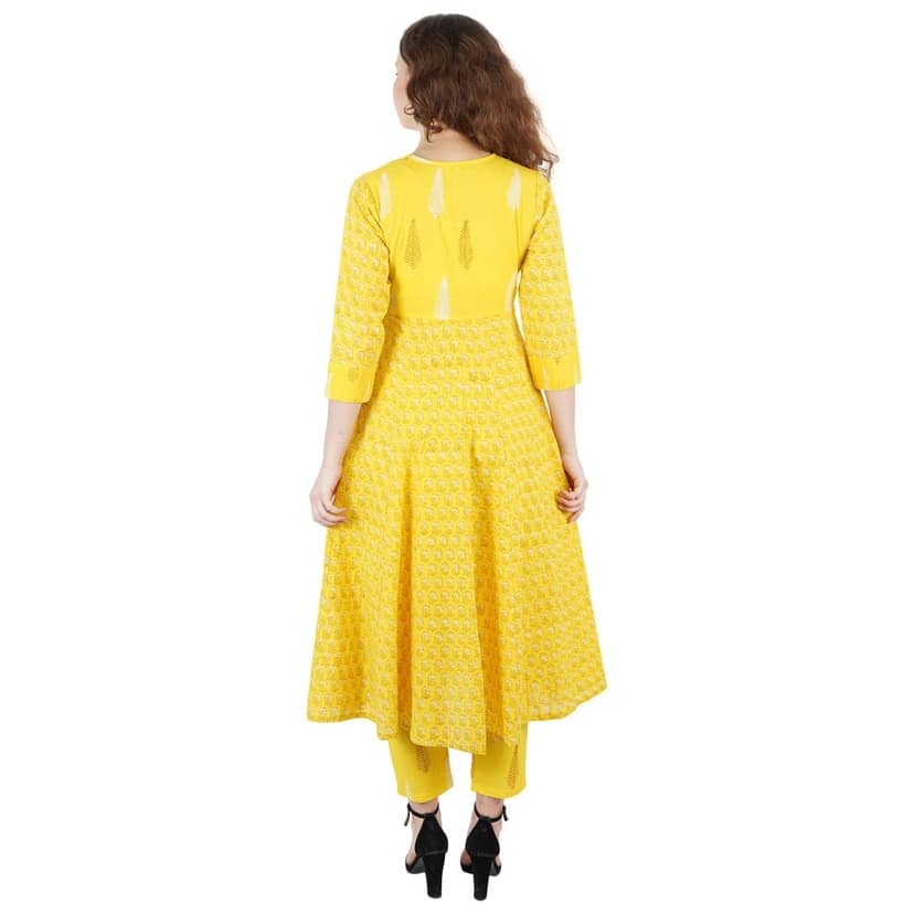 Pintuck Yellow Angrakha Kurti Pant Set view 3